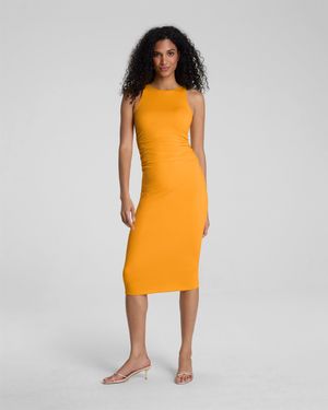 Spanx Smooth Jersey High Neck Ruched Midi Dress - Orange