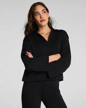 Spanx Airessentials Long Sleeve Polo Top - Black