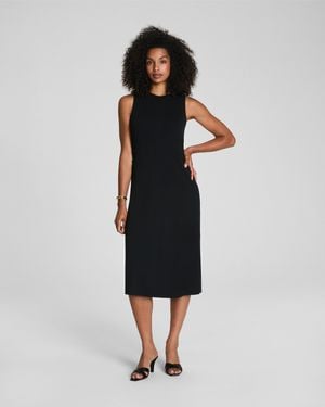 Spanx Sleek Jersey Crewneck Ruched Midi Dress - Black