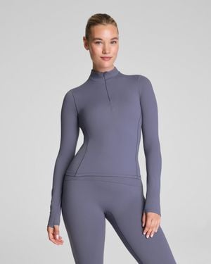 Spanx Get Moving Brushed Contour Half Zip Top - Blue