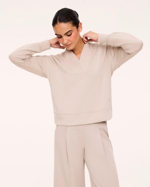 Spanx Airessentials V-Neck Long Sleeve Top - Natural