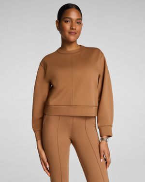 Spanx Ponte Crewneck Long Sleeve Top - Brown