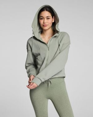 Spanx Boostup Cotton Fleece Full Zip Hoodie - Green