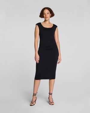 Spanx Smooth Jersey Scoop Neck Ruched Midi Dress - Blue
