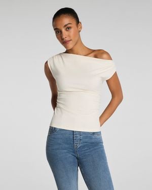 Spanx Ribbed Knit Ruched Off-The-Shoulder Top - Blue