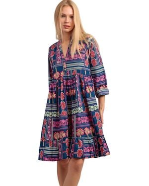Admas Robe courte Robe estivale manches longues Funny Palms - Bleu