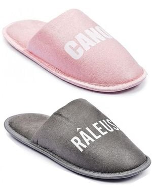 Ozabi Chaussons Pantoufles Femme Lurex Glitter Pack De 2 Paires Gris - Rose