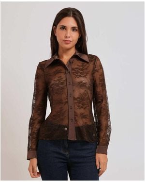 Yes-Zee Chemise Chemise Femme À Détails En Dentelle - Marron