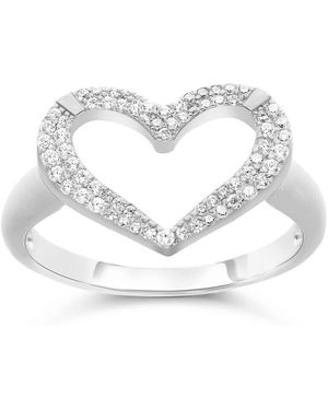 Orusbijoux Bijoux Bague Argent Rhodié Cœur Serti De Pierres Blanches - Métallisé