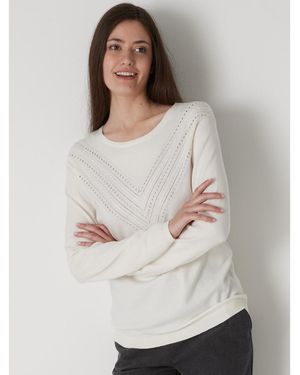 Daxon T-shirt by - Pull maille fantaisie détails rivets - Blanc
