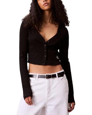 Calvin Klein T-shirt LS WOVEN LABEL 2X2 C LV047C204G - Noir