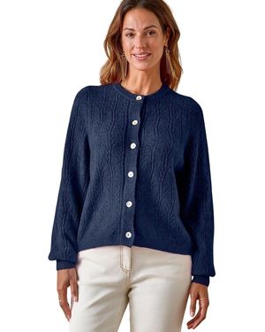 Daxon Gilet Cardigan Femme En Maille Fantaisie - Bleu