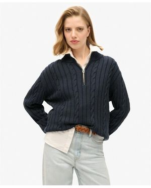 Superdry Pull Henley de rugby en tricot - Bleu