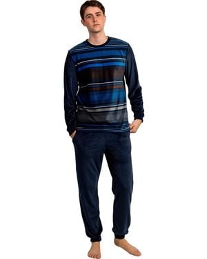 Admas Ensembles De Pyjama Pyjama Velours Pantalon Top Manches Longues Glazure - Bleu