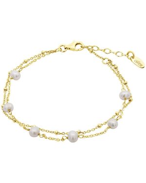 Lotus Bracelets Bracelet double maille avec perles blanches - Métallisé