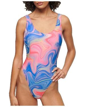 Superdry Badpak Maillot De Bain Une Pièce Imprimé Marbré - Blauw
