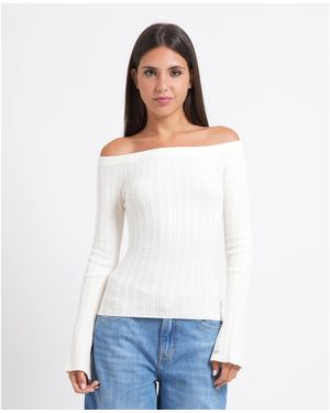 Guess Pull Pull Pour Femme À Col Bardot - Blanc
