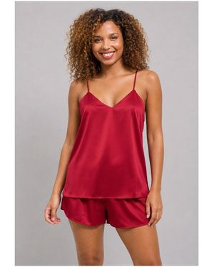 Kebello Ensembles de pyjama Pyjashort fluide en satin F, Bordeaux - Rouge