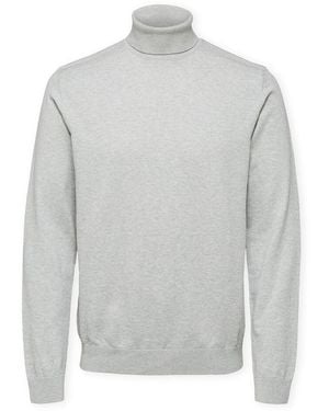 SELECTED Pull Noos Berg Roll Neck Knit - Light Grey Melange - Gris
