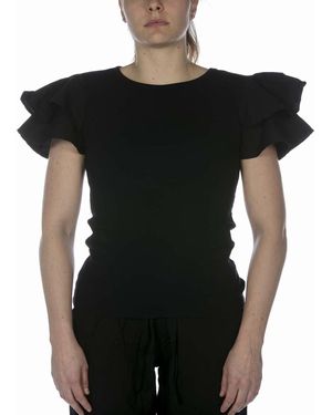 Deha T-shirt T-Shirt In Costina Con Volant - Noir