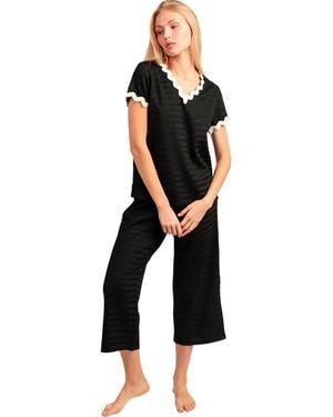 Admas Ensembles de pyjama Pyjama pantalon palazzo t-shirt Luxe Waves - Noir