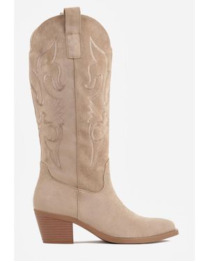 Vera Collection Bottes Boots Santiags Suédine Style Cowboy - Marron