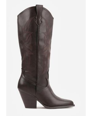 Vera Collection Bottes Bottes Hautes Style Santiags En Lisse - Marron