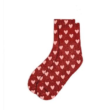 Sud Trading Chaussettes Chaussettes coeurs à paillettes - Rouge