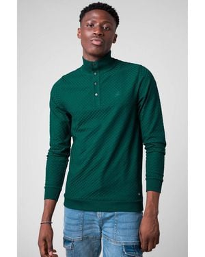 Enorsia Polo Motif Texturé Col Haut Sweat-Shirt - Vert