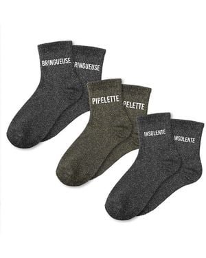 Sud Trading Chaussettes Coffret 3 Paires de chaussettes à paillettes noires