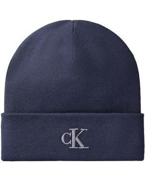 Calvin Klein Bonnet Ck Fine Rib Beanie - Bleu