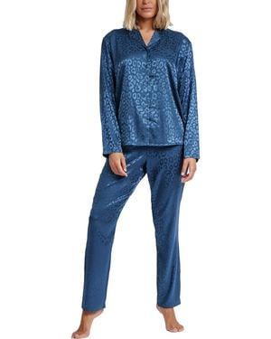 Admas Pyjama's / Nachthemden Pyjama Loungewear Broek Shirt Satin Leopard - Blauw