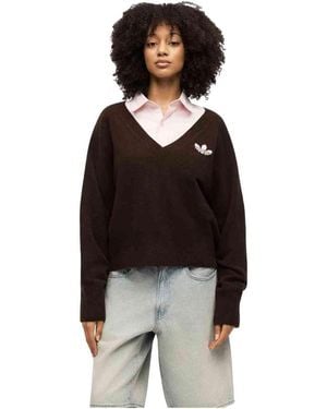 adidas Sweat-Shirt Essentials Knit V Neck "Aurora Coffee" - Noir