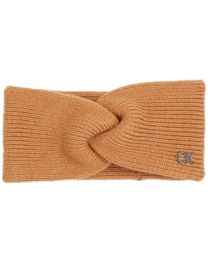 Calvin Klein Bonnet Ck Metal Chunky Rib Headband - Marron