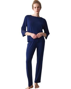 Triumph Pyjamas Chemises De Nuit Pyjama Pantalon Tunique Manches Trois-Quarts Amourette - Bleu