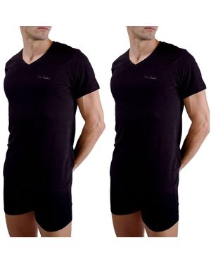 Pierre Cardin T-shirt Lot de 2 t-shirts en col v avec broderie sur la poitrine - Bleu