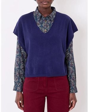 La Fiancee Du Mekong Sweat-Shirt Pull Maille Sans Manche Col V Satinka - Bleu