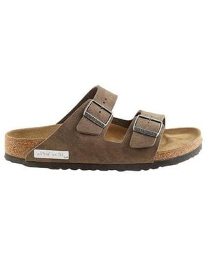Birkenstock Mules Sandales en daim kaki - Marron