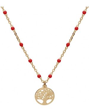Brillaxis Collier Collier argent doré arbre de vie perles résine rouge - Métallisé