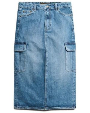 Superdry Jupes Jupe en jean mi-longue à poche cargo - Bleu