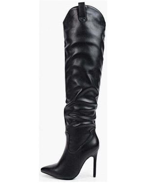 Vera Collection Bottes Cuissardes à Talons Hautes Fins avec Bout Pointu, Noir