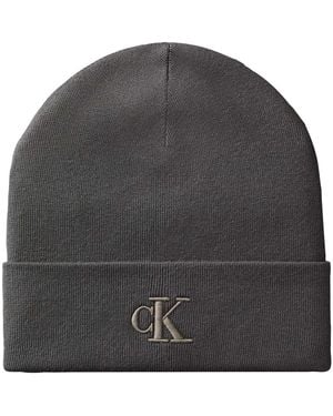 Calvin Klein Bonnet Ck Fine Rib Beanie - Gris