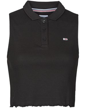 Tommy Hilfiger Camicetta Tjw Crop Sleeveless Rib Polo - Nero