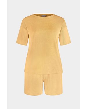 Enorsia Ensembles De Pyjama T-Shirt Côtelé Et Ensemble De Shorts - Jaune