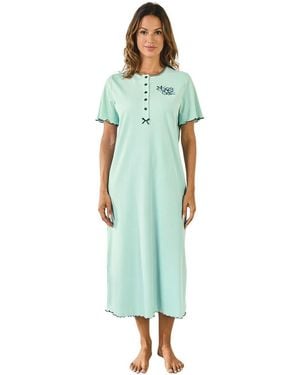 Daxon Chemises De Nuit Chemise De Nuit Longue Coton - Vert