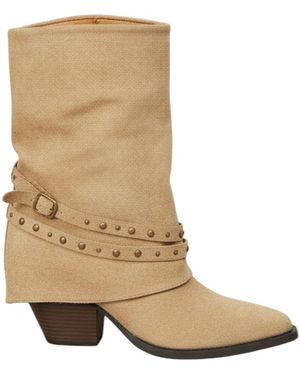 Vera Collection Boots Santiags guêtre style cowboy avec boucle cloutée, Taupe - Neutre