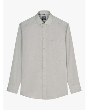 Olymp Chemise Chemise à motifs droite kaki en coton - Gris