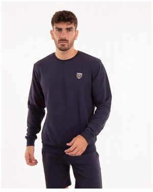 Camberabero Pull Sweat molleton uni bleu marine avec badge PVC