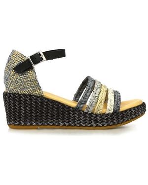 Mules Compensées PITILLOS Femme – Cuir Bleu/marine/beige/doré, Talon 7cm, Taille 36