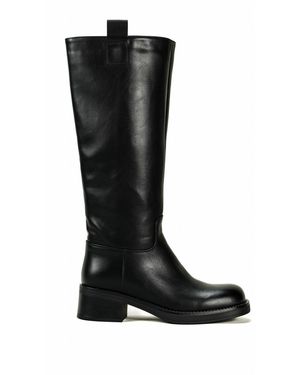Vera Collection Bottes Bottes cavalière talon plate, Noire